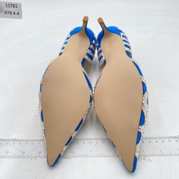 XYD Royal Blue Elegant Pointed Toe D'Orsay Kitten Heel Rhinestone Studs Pump - Picture 7 of 8